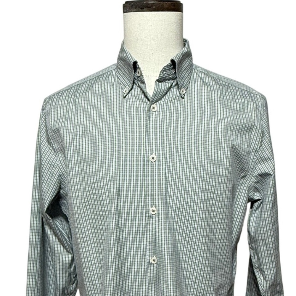 Charles‎ Tyrwhitt Dress Shirt Mens 16=Large Green Blue Plaid Slim Button Down